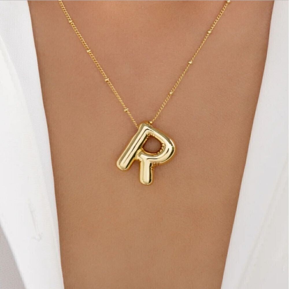 R Letter Bubble Pendant Gold Tone Necklace High Quality NWT